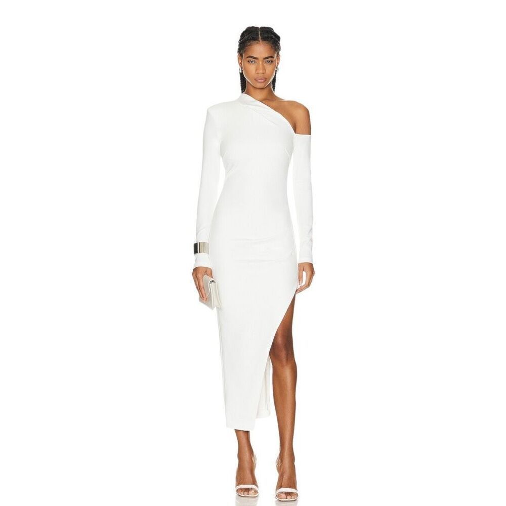 NICHOLAS Shiloh Cold‎ Shoulder Midi Dress in Milk